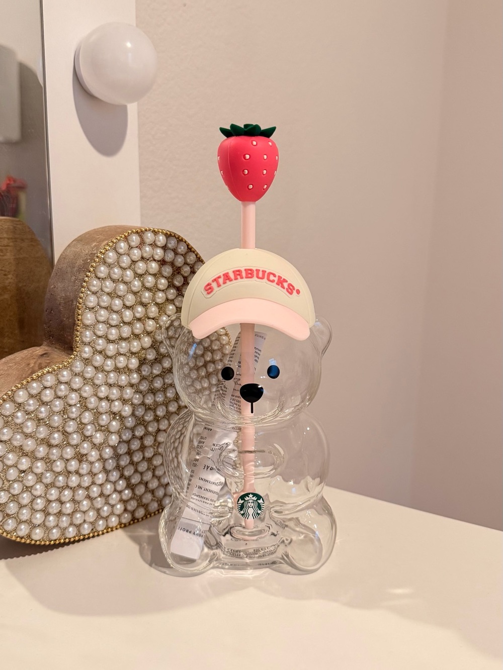 Starbucks Clear Bear Tumbler with Pink Strawberry Straw